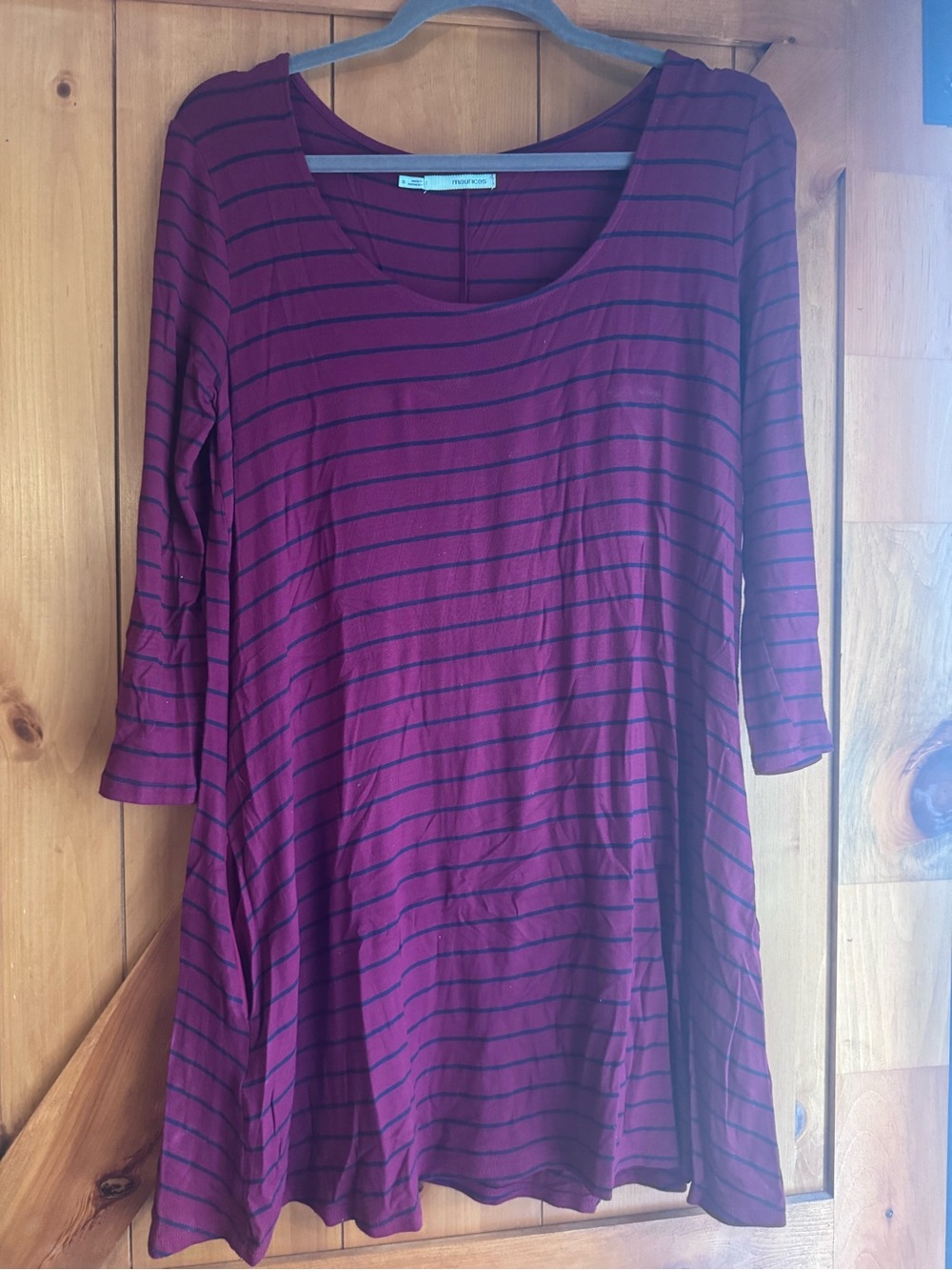 Maurices Berry Striped Scoop Neck Long Sleeve Swing Dress